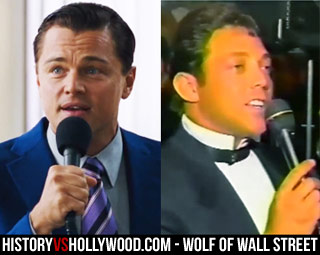 Jordan Belfort com o microfone no filme e na vida real