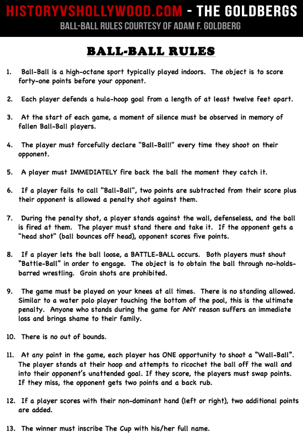 The Goldbergs Ball-Ball Game Rules