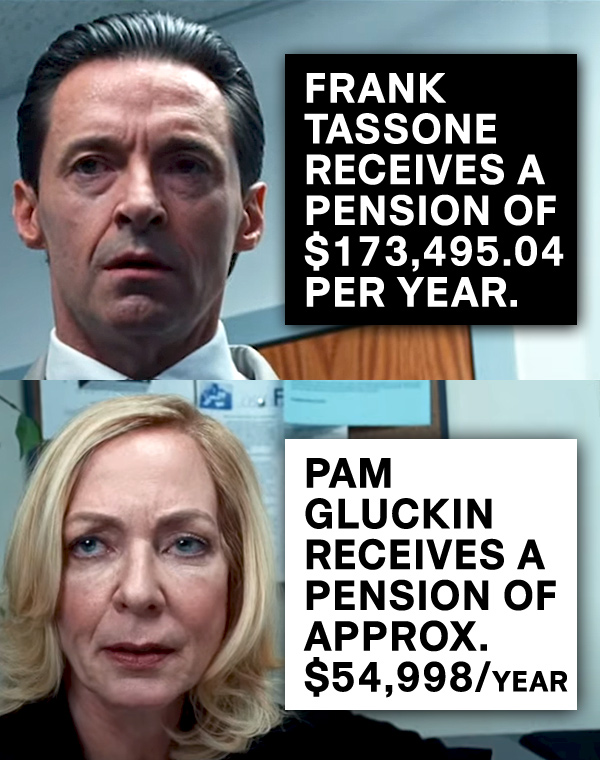 Frank Tassone pensionsbeløb og Pam Gluckin Pension
